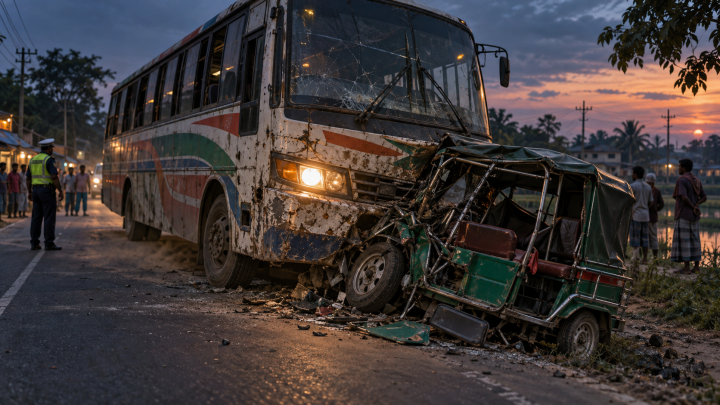 2 killed as bus crushes battery-run van in Kushtia